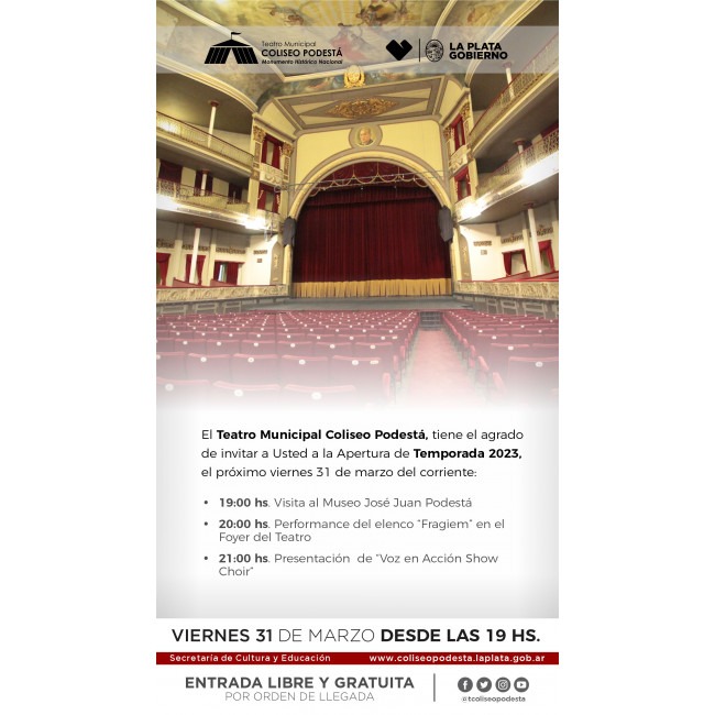 El Teatro Municipal Coliseo Podestá abre su temporada con espectáculos gratuitos