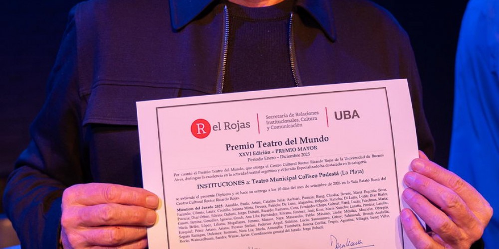 El Teatro Municipal Coliseo Podestá de La Plata fue distinguido por primera vez con el Premio Teatro del Mundo en su 26ª edición